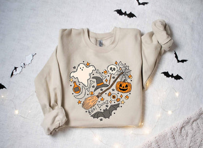 Halloween Doodles Hearth Shirt Gift For Halloween Moms, Cute Halloween Tshirt, Halloween Sweatshirt, Pumpkin Sweatshirt, Halloween Witch Tee