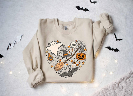 Halloween Doodles Hearth Shirt Gift For Halloween Moms, Cute Halloween Tshirt, Halloween Sweatshirt, Pumpkin Sweatshirt, Halloween Witch Tee