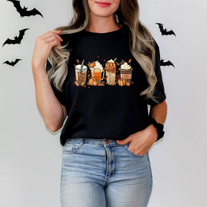 Fall Coffee Pumpkin Shirt, Comfort Colors Halloween Shirt, Coffee Latte Shirt, Retro Halloween Shirt