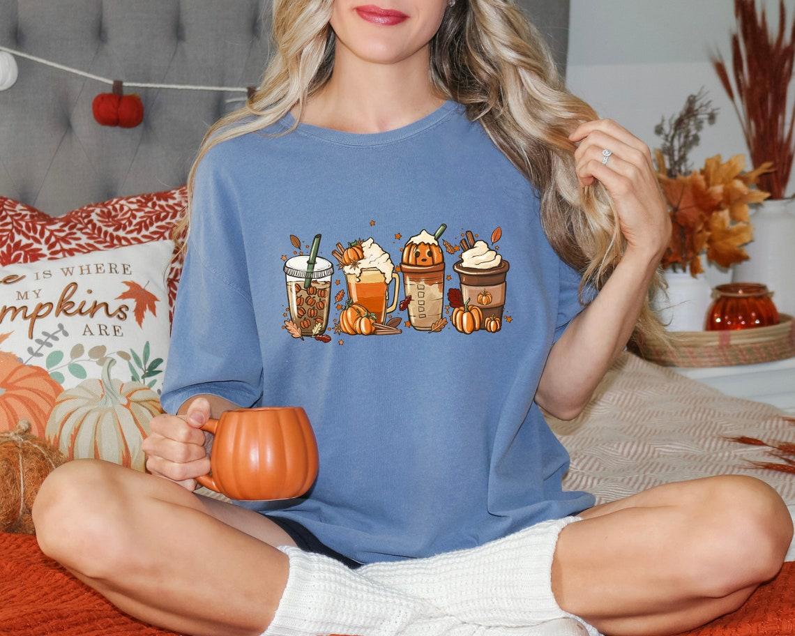 Fall Coffee Pumpkin Shirt, Comfort Colors Halloween Shirt, Coffee Latte Shirt, Retro Halloween Shirt