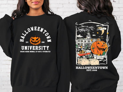 Halloweentown Est 1998 Back and Front Sweatshirt, Retro Halloween Town Crewneck Sweater, Halloweentown University Halloween Fall Sweatshirt