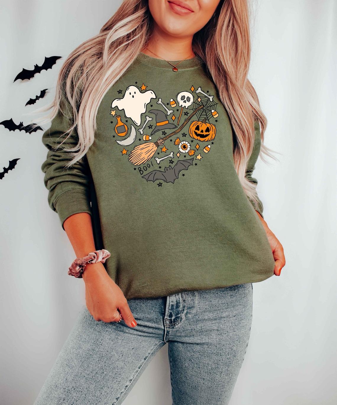 Halloween Doodles Hearth Shirt Gift For Halloween Moms, Cute Halloween Tshirt, Halloween Sweatshirt, Pumpkin Sweatshirt, Halloween Witch Tee