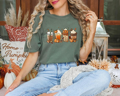 Fall Coffee Pumpkin Shirt, Comfort Colors Halloween Shirt, Coffee Latte Shirt, Retro Halloween Shirt