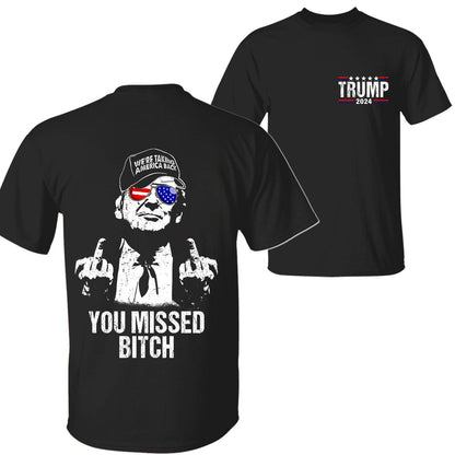 Trumpp You Missed Unisex 2 Sides T-Shirt, Truumpp Assassination Sweatshirt and Hoodie, Midle Fingers Truump Shirt, Never Surrender Shirt for Men, Women