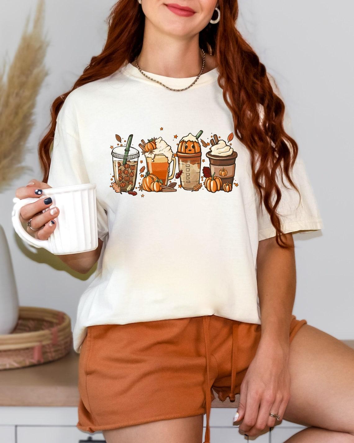 Fall Coffee Pumpkin Shirt, Comfort Colors Halloween Shirt, Coffee Latte Shirt, Retro Halloween Shirt